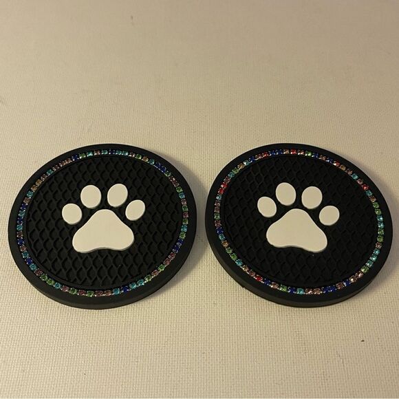 Paw Print Car Cup Holder Coasters with bling set of 2 NWT - Picture 1 of 5